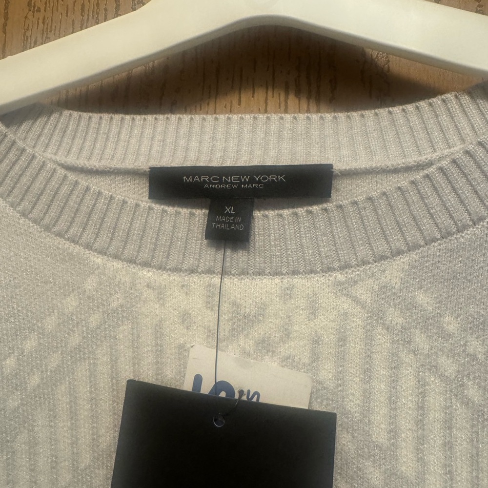 Marc New York Light Cream Ribbed Crewneck Sweater